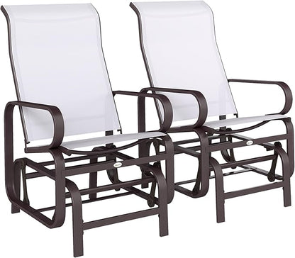 Outsunny Outdoor Glider Chair Set of 2, Gliders for Outside Patio with Smooth Gliding Mechanism and Lightweight Construction for Backyard, Beige