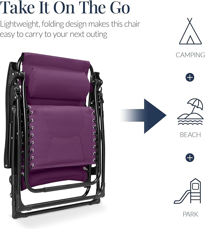 Best Choice Products Oversized Padded Zero Gravity Chair, Folding Outdoor Patio Recliner - Photo 5