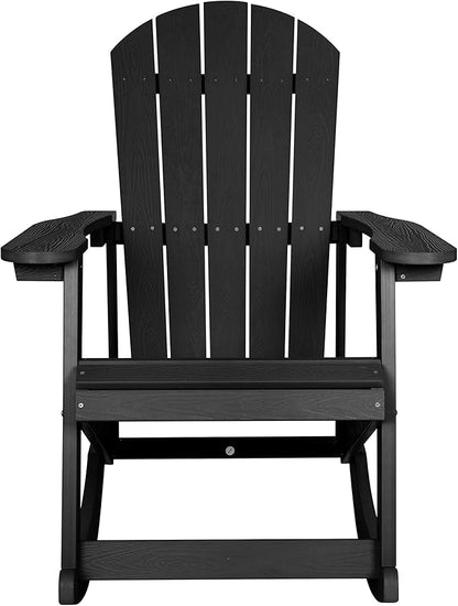 Flash Furniture Savannah All Weather Adirondack Rocking Chair, Polyresin Wood Adirondack Chair with 350-lb. Static Weight Capacity, Black