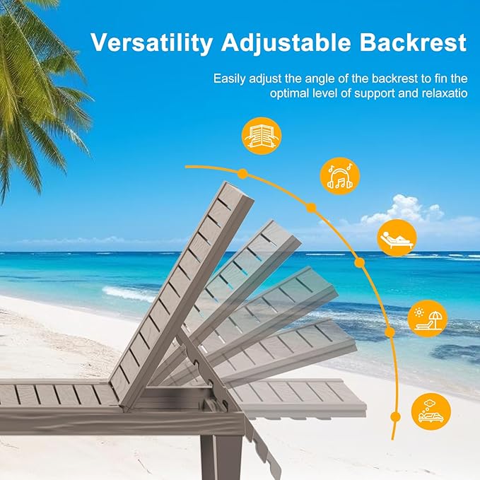 ROJIK Outdoor Chaise Lounge Chair with 5-Position Adjustable Backrest,Waterproof & Lightweight - Photo 3