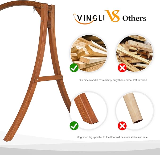 VINGLI 5FT Porch Swing Frame, 1000LBS Heavy Duty A-Frame Wooden Porch Swing Stand with Curved Arc Top - Photo 2