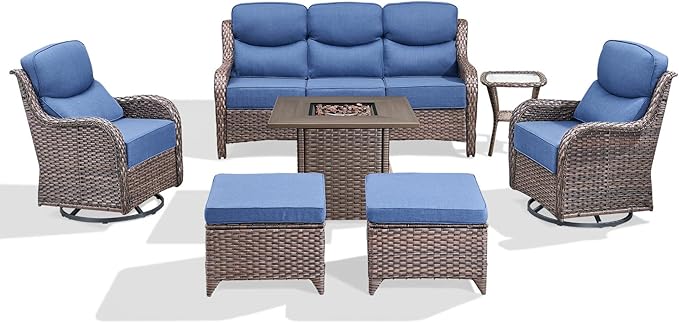 Luxury Patio Furniture Set with 6-inch Thick Cushion, Outdoor Furniture with Fire Pit Table, Swivel Chairs, Sofa - Photo 7