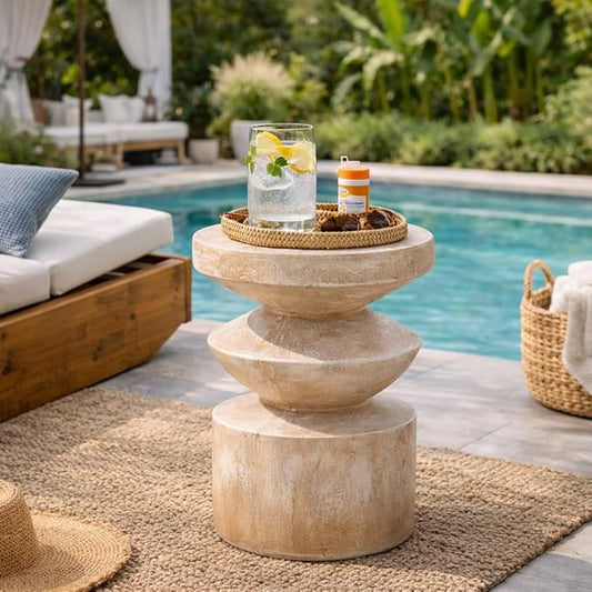 Christopher Knight Home Galvin 20"H Lightweight Concrete Outdoor Side Table, Patio End Table with 3-layer Wave Structure, MGO Outdoor Coffee Table, No Assembly Garden Plant Stand Indoor, Antique Brown