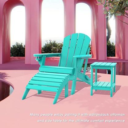IVY&LANE Folding-Adirondack-Chairs-Set-of-4 | HDPE Plastic | Outdoor Fire Pit Chair with Cup Holder | Aqua | Poly | Weather Resistant | for Patio Deck Poolside Garden Beach