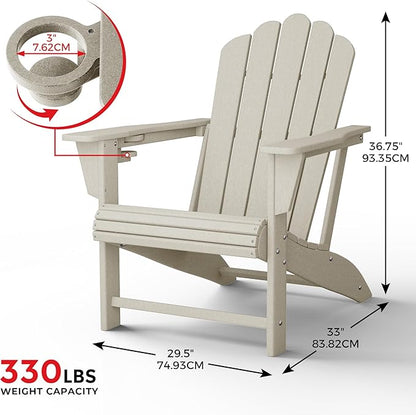 Costaelm Lakeview Outdoor Patio HDPE Adirondack Chair with Cup Holder, Sand