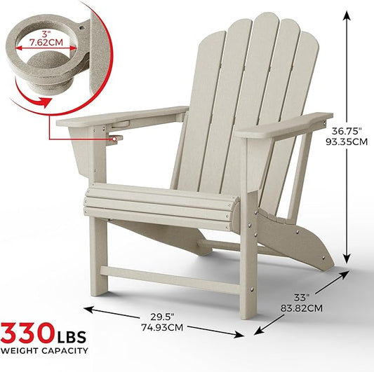 Costaelm Lakeview Outdoor Patio HDPE Adirondack Chair with Cup Holder, Sand