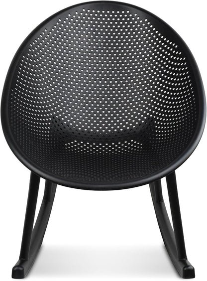 2xhome Patio Rocking Chair | Oval Egg Shaped Lounge Rocker | All Weather Plastic | Modern Accent Side Chair for Indoor or Outdoor Use, Black, Single, Set of 1