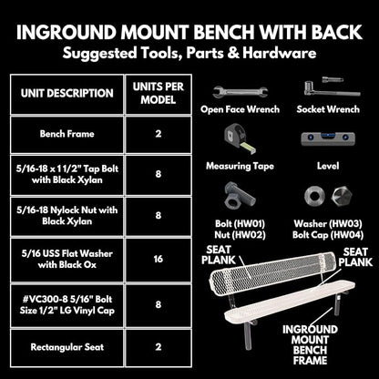 COATEDOUTDOORFURNITURE Coated Outdoor Furniture Heavy-Duty Outdoor Bench Thermoplastic Coated, Expanded Metal, Commercial-Grade Seating, Made in America (Inground with Back, 6 Ft, Dark Green)