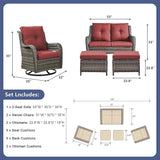 Rilyson Wicker Patio Furniture Set - 5 Piece Rattan Outdoor Sectional Conversation Sets with 2 Rocking Swivel Chairs - Photo 2