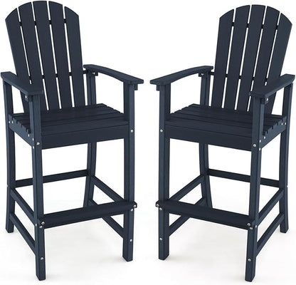 Giantex Set of 2 HDPE Outdoor Bar Stools, All Weather Tall Adirondack Chair with Armrest, Footrest, Load 360Lbs, 30-Inch Counter Height Bar Stool for Patio, Garden, Yard, Indoor Or Outdoor Use (Navy)