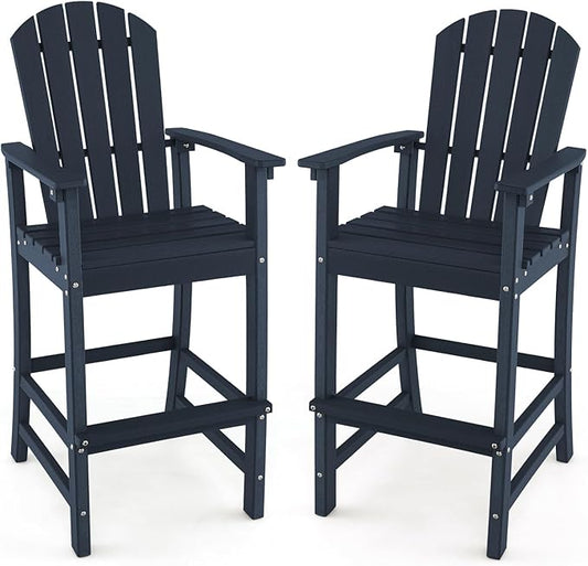 Giantex Set of 2 HDPE Outdoor Bar Stools, All Weather Tall Adirondack Chair with Armrest, Footrest, Load 360Lbs, 30-Inch Counter Height Bar Stool for Patio, Garden, Yard, Indoor Or Outdoor Use (Navy)