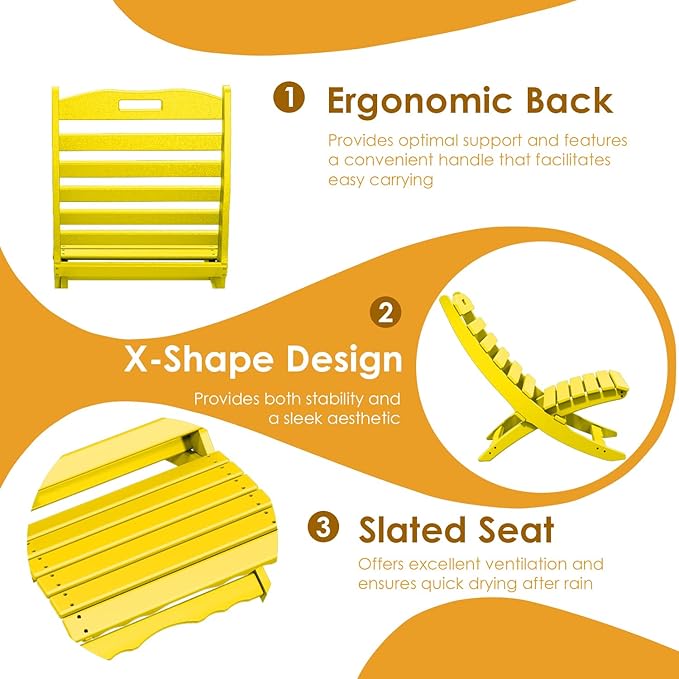 IVY&LANE Portable Xavier-Chairs Set of 2 | Folding-Adirondack-Chair | Wave | HDPE Plastic | Limited Edition | Yellow | All-Weather Resistant | for Outdoor Fire-Pit Patio Lawn Beach Poolside
