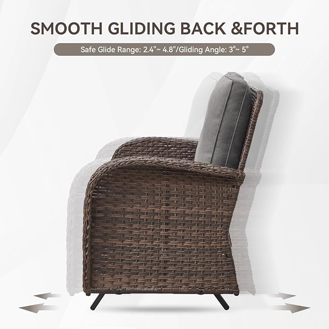 Patio Loveseat Wicker Loveseat Rattan Glider Sofa with Curved Armrest Thicking Back & Seat Cushions for Garden Balcony - Photo 3