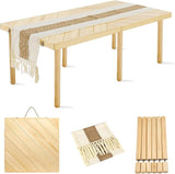 Folding Picnic Table with Table Runner, Portable Boho Low Picnic Table for Indoor Outdoor - Photo 1