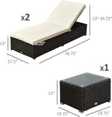 Outsunny Chaise Lounge Chair Set of 2 with 5 Angle Backrest, Outdoor Coffee Table, Water Repellent Cushions - Photo 8