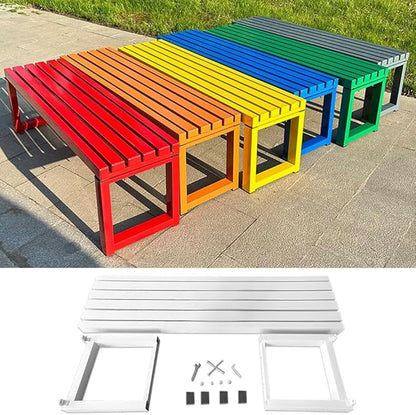 2-Person Garden Bench Seat Outdoor Benches Metal Park Bench Patio Seat 3.3ft 3.9ft 4.9ft 5.9ft Weather Resistance Backless Front Porch Chair Easy Installation(White,5.9ft)
