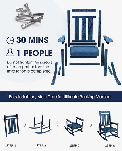 KINGYES Outdoor Rocking Chair, All-Weather Oversized Patio Rocking Chairs for Porch, Navy