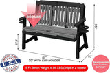 3-Person 5FT Plastic Poly Lumber Wood Cup Holders Bench Amish Craftsmanship Made in USA HDPE with No wood fibers - Photo 2