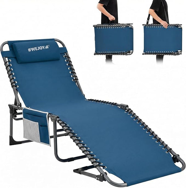 #WEJOY Folding Lounge Chair Outdoor, 5-Position Adjustable Sunbathing Tanning Chair with Shoulder Strap & Side Pocket - Photo 1
