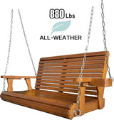 Wooden Porch Swing 2-Seater, High Backrest and Deep Seat, Bench Swing with Cupholders, Hanging Chains and 7mm Springs - Photo 4