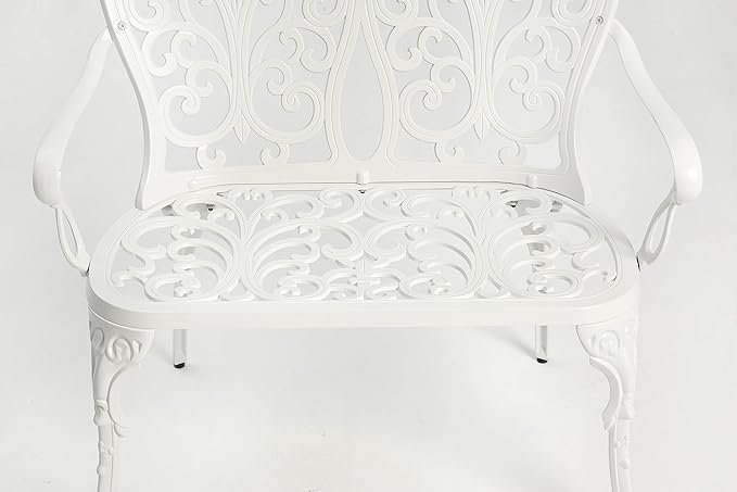 Patio Garden Bench Metal Park Bench Cast Aluminum Outdoor Furniture with Floral Rose for Patio,Park,Lawn,Yard White