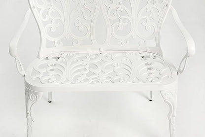 Patio Garden Bench Metal Park Bench Cast Aluminum Outdoor Furniture with Floral Rose for Patio,Park,Lawn,Yard White