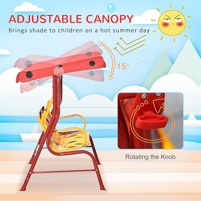 Outsunny Porch Swing for Kids with Adjustable Canopy to Block Sun at Angles, Kids Swing Chair with Seatbelts - Photo 4