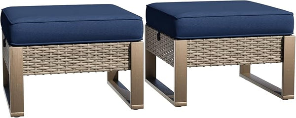 Patio Metal Wicker Ottoman Set of 2 - Photo 1