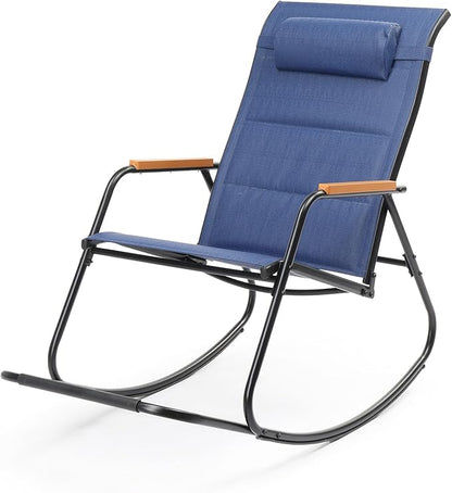 VINGLI Outdoor Rocking Chair, 450lbs Capacity Portable Outdoor Rocker with Footrest, Hard Armrests, Pillow, All Weather Porch Rocker for Garden, Living Room, Patio, Lawn (Blue, with footrest)
