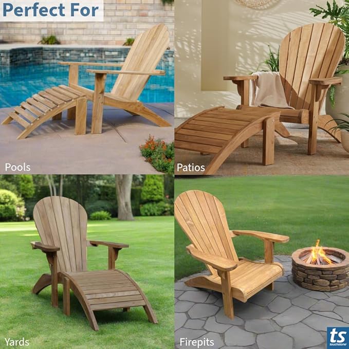 Touchstone Teak Adirondack Chair, Ergonomic Outdoor Patio Chair, A-Grade Teak Wood, Weather-Resistant with Stainless Steel Hardware