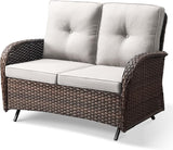 Patio Loveseat Wicker Loveseat Rattan Glider Sofa with Curved Armrest Thicking Back & Seat Cushions for Garden Balcony - Photo 6