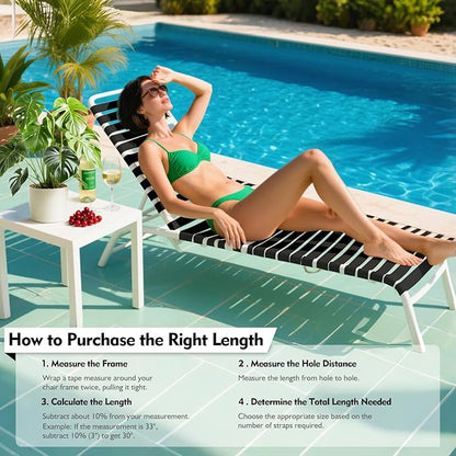 LukLoy Vinyl Straps for Patio Chair Repair 2'' Wide 60Ft Long Straps + 60 Rivets, Cuttable Replacement Straps for Outdoor Lawn Deck Pool Balcony Beach Furniture Chaise Lounge Repair, Black