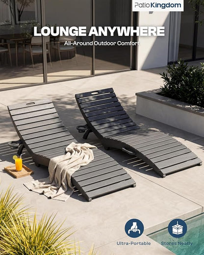 in-Pool Lounge Chairs Set of 2, Folding HDPE Pool Chairs Anti-Floating No Sandbags with Cup Holder & Handles, Outdoor Chaise Lounge for Poolside, Patio & Sun Deck(Grey)
