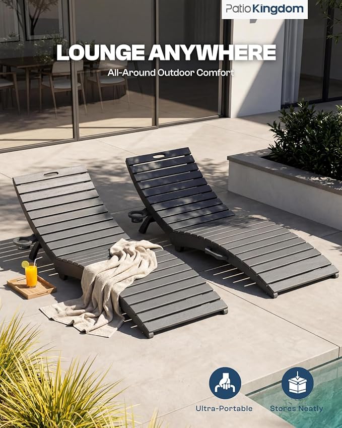 in-Pool Lounge Chairs Set of 2, Folding HDPE Pool Chairs Anti-Floating No Sandbags with Cup Holder & Handles - Photo 7