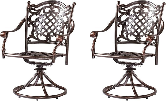 Outdoor Dining Chair Cast Aluminum Patio Chairs Set of 2 All-Weather Patio Dining Chair with Adjustable Feet for Backyard Garden (Phoenix Swivel Chair)