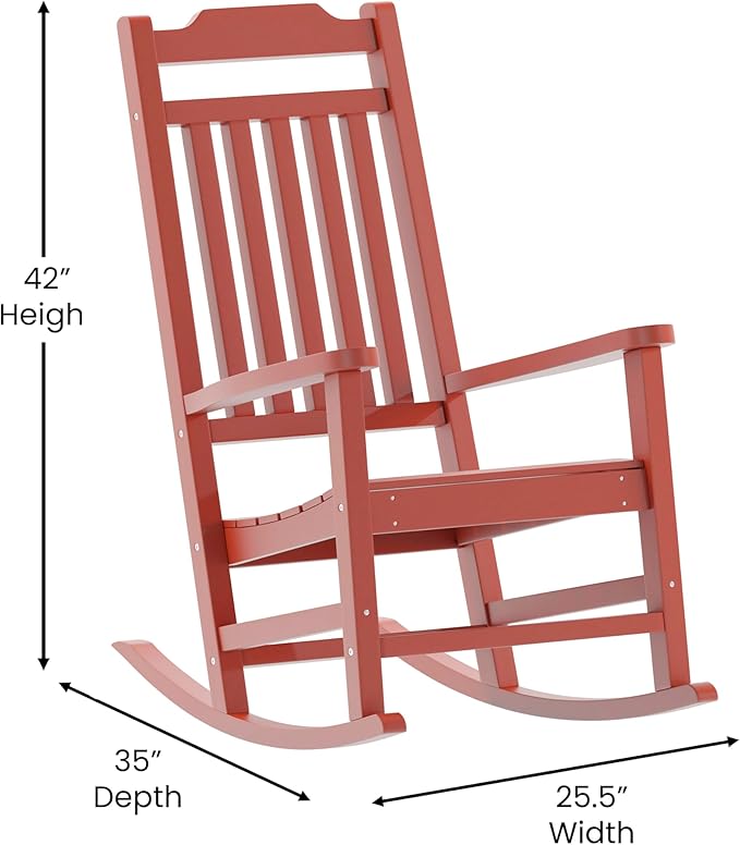 Flash Furniture Set of 2 Winston All-Weather Rocking Chair in Red Faux Wood