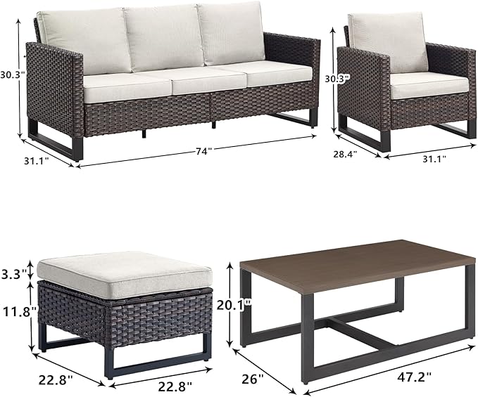 Rilyson Wicker Outdoor Patio Furniture Set - 6 Piece Patio Conversation Set with 2 Armrest Chairs, 2 Rattan Ottoman - Photo 2