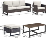 Rilyson Wicker Outdoor Patio Furniture Set - 6 Piece Patio Conversation Set with 2 Armrest Chairs, 2 Rattan Ottoman - Photo 2