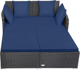 Tangkula Outdoor Rattan Daybed, Sunbed Wicker Furniture w/Spacious Seat, Upholstered Cushion & High-Resilience Sponge - Photo 9