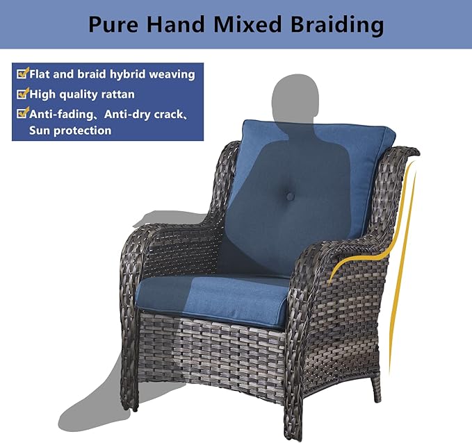 Belord 6 Pieces Patio Furniture Set Outdoor Wicker Furniture, 2 Patio Wicker Chairs with 1 Loveseat Sofa - Photo 6
