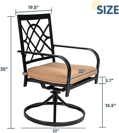 SUNCROWN Outdoor Dining Swivel Chairs Set of 2, Metal Frame Patio Chair Rocker with Brown Cushion for Garden, Bistro, Backyard, Balcony