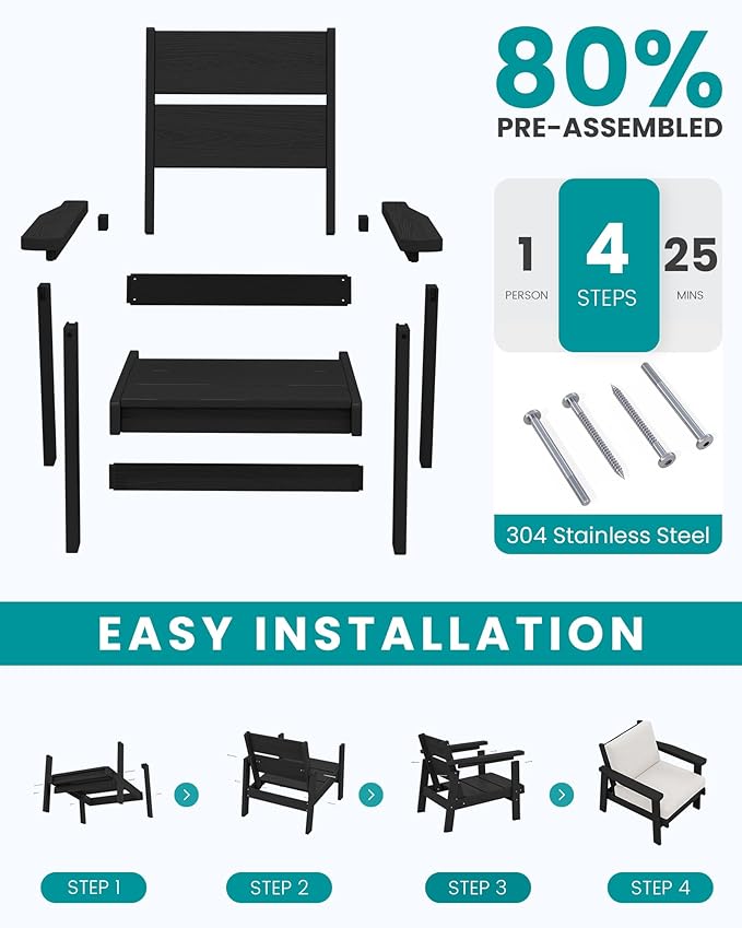 SERWALL HDPE Patio Furniture Set, 5 Piece All Weather Wood-Like Sectional Outdoor Furniture Set - Photo 7