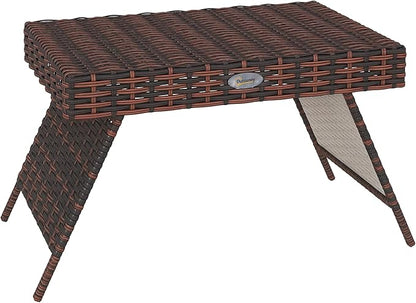 Outsunny Folding Rattan Side Table, Outdoor End Table, Hand Woven PE Rattan Coffee Table for Balcony, Backyard, Garden, Lawn, Courtyard, Brown