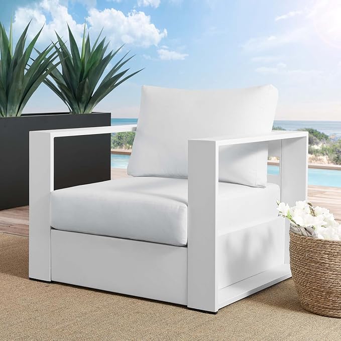 Modway Tahoe Aluminum Outdoor Patio Armchair in White White