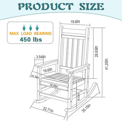Outdoor Rocking Chair for Adults, High Back Patio Rocking Chair, HDPE All Weather Resistant Porch Rocker for Lawn, Porch, Backyard, Indoor and Garden (Black)