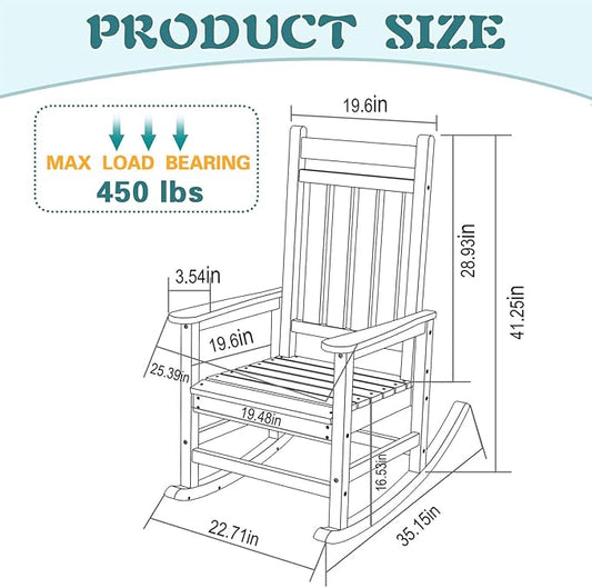 Outdoor Rocking Chair for Adults, High Back Patio Rocking Chair, HDPE All Weather Resistant Porch Rocker for Lawn, Porch, Backyard, Indoor and Garden (Black)