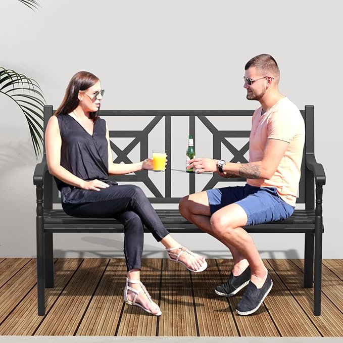 SHGJ&SOFT Outdoor Bench, Garden Bench, Outdoor Metal Frame Patio Park Bench,for Porch, Lawn,Garden,Yard (BK-05)