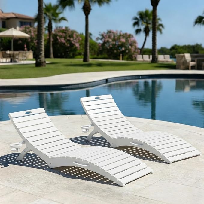 Pre-Assembled Folding in-Pool Lounge Chair, HDPE Outdoor Chaise Lounge with Cup Holder, Pool Lounge Chair for Poolside - Photo 1