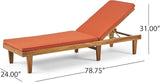 GDFStudio Noble House Nadine Outdoor Acacia Wood Chaise Lounge in Teak and Orange - Photo 6