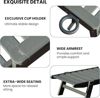 Domi Outdoor Chaise Lounge Chair, HDPE All-Weather Pool Lounger with 5-Position Adjustable Reclining Backrest & Rolling Wheels for Poolside Sunbathing Tanning, Grey